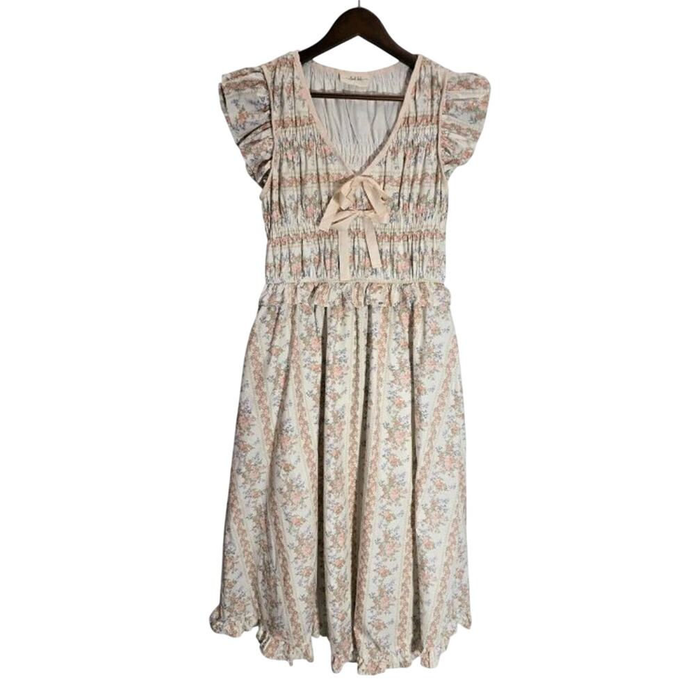 One Loved Babe Floral Cottagecore Midi Dress Size L Boho Prairie Flutter Fairy